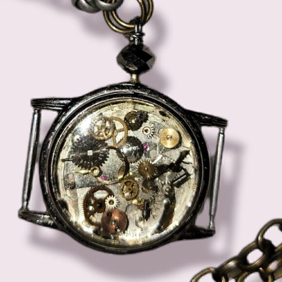 Hand Crafted Jewelry - Vintage Watch Parts Resin Necklace (N42)